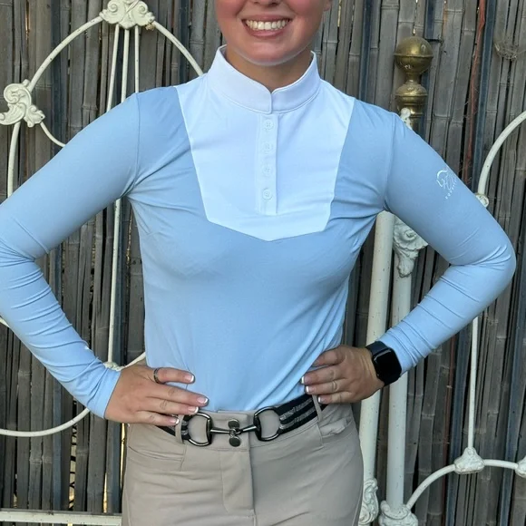 baby blue short sleeve equestrian show shirts - Picture 2 of 14